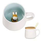 BigNoseDeer Bonita taza de café de cerámica de burro, divertida taza con animales de dibujos animados 3D en el interior, regalos novedosos para mujeres y niños, 11 onzas (burro)