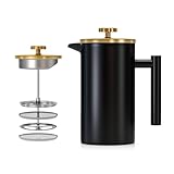 Enfmay Cafetera Prensa Francesa, Prensa Francesa 350ml con Filtro 4 Capas, French Press Café con Aislamiento de Acero Inox, Filtro Adicional, Extraíble, Fácil Limpiar, Hogar, Viajes y Camping, Negro