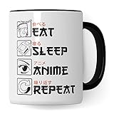 Eat Sleep Anime Repeat – Taza de regalo con texto en alemán – Taza de café con texto «Otaku», idea de regalo – Taza de café de Baka, Japón, Manga