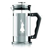 Bialetti Prensa de café Preziosa, filtro de prensa francesa para café o té, cuerpo de acero inoxidable y recipiente de vidrio de borosilicato, apto para lavavajillas, 1 litro, 8 tazas