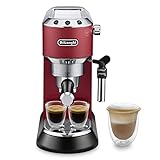 De'Longhi Dedica - Cafetera de Bomba de Acero Inoxidable para Café Molido o Monodosis, Cafetera para Espresso y Cappuccino, Depósito de 1.3 Litros, Sistema Anti-goteo, EC685.R, Rojo