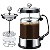 MAISITOO Cafetera francesa de émbolo (French Press) 1000ML Cafetera émbolo con jarra de cristal y filtro con Acero Inoxidable,Cafetera Filtro para Casa,Cocina, Oficina y Viajar (Negro)