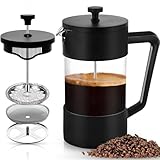 POWZOO Cafetera de prensa francesa,French Press 1000 ml, Vidrio borosilicato resistente al calor, Filtro acero inoxidable,Cafetera francesa- Tetera leche chocolate café(Negro)