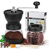 Molino de café manual, molinillo de cerámica ajustable portátil con olla de almacenamiento y cepillo suave para moler café y almacenamiento de café en polvo, para el hogar, la oficina