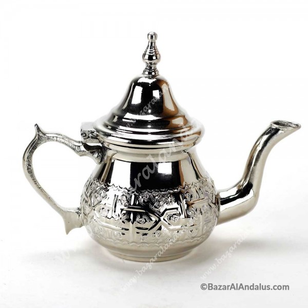 Juego de té marroquí Completo Tetera 2000 ml Bandeja 46cm grande diámetro con asas y 12 Vasos negro-dorado 